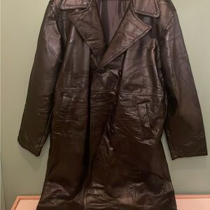 Unisex black patch Leather Coat